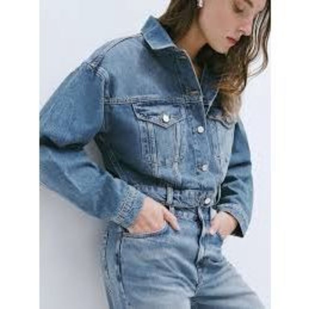 Reformation Jori Cropped Denim Jacket Women’s Size Small Blue Organic Cotton